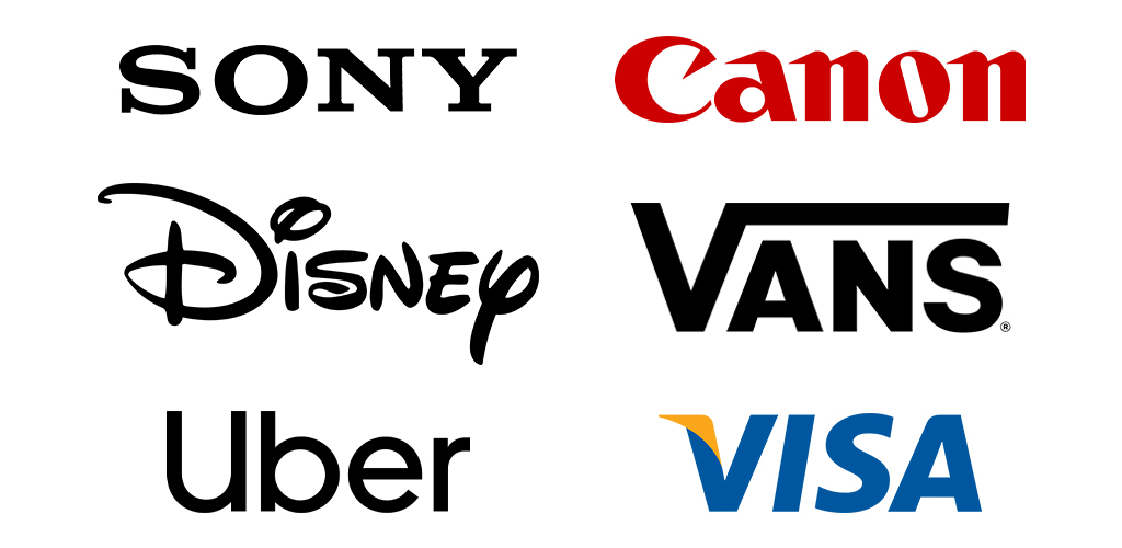 Exemplos de logotipo, logo da sony, canon, disney, vans, uber e vans